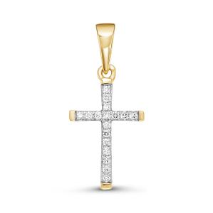 Декоративный крест с 17 бриллиантами 0.068 карат из лимонного золота 88338