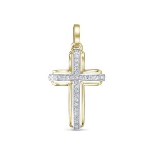 Декоративный крест с 30 бриллиантами 0.15 карат из лимонного золота 121214
