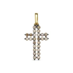 Декоративный крест с 26 коньячными бриллиантами из лимонного золота 144634