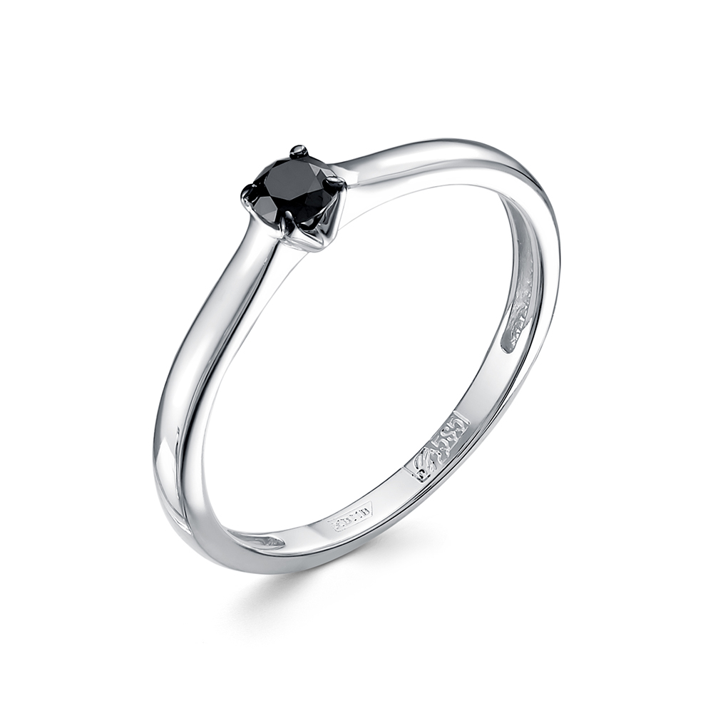 Купить кольцо с черным бриллиантом из белого золота 83701