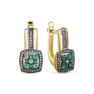 Серьги с изумрудами, бриллиантами, из лимонного золота 146410