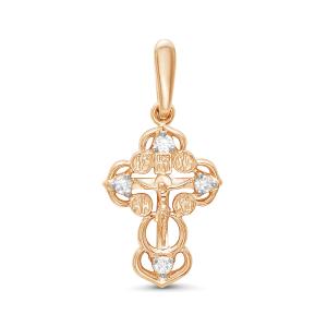 Православный крест с 4 бриллиантами 0.096 карат из красного золота 61910