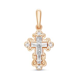 Православный крест с 4 бриллиантами 0.048 карат из красного золота 61904