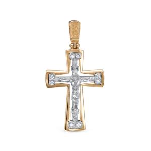 Православный крест с 8 бриллиантами из комбинированного золота 98861