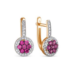 Серьги с 14 рубинами и 50 бриллиантами из красного золота 142865