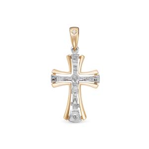 Православный крест с бриллиантом 0.005 карат из комбинированного золота 78138