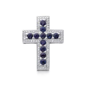 Декоративный крест с 11 сапфирами и 76 бриллиантами из белого золота 78405