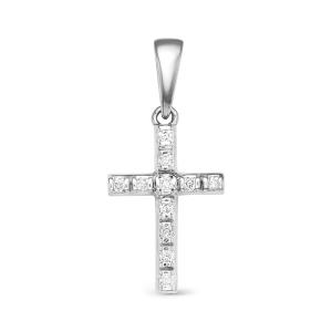 Декоративный крест с 11 бриллиантами 0.077 карат из белого золота 61562
