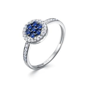 Кольцо с 7 сапфирами и 30 бриллиантами из белого золота 142727