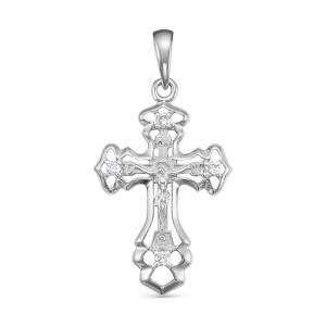 Православный крест с 4 бриллиантами 0.064 карат из белого золота 61919