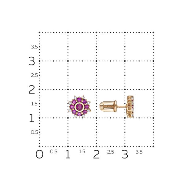Серьги-пусеты с 18 рубинами и 16 бриллиантами из красного золота 110391