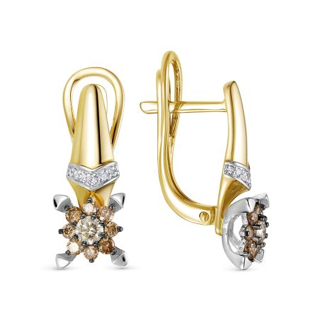 Серьги с 18 коньячными бриллиантами и 14 бриллиантами из лимонного золота 137336 Серьги с 18 коньячными бриллиантами и 14 бриллиантами из лимонного золота 137336