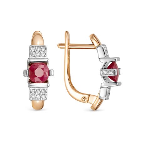 Серьги с рубинами и 32 бриллиантами из красного золота 125078