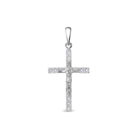 Православный крест с 9 бриллиантами 0.045 карат из белого золота 93386