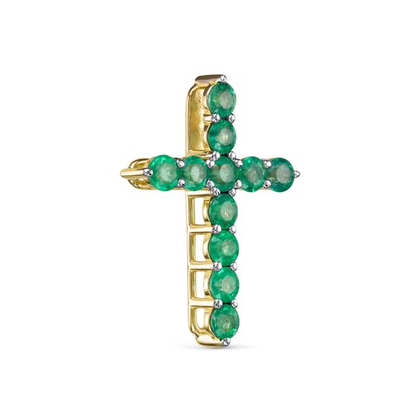 Декоративный крест с 11 изумрудами из лимонного золота 118351