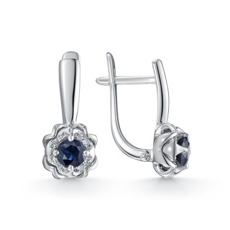 Серьги с сапфирами и 16 бриллиантами из белого золота 120073