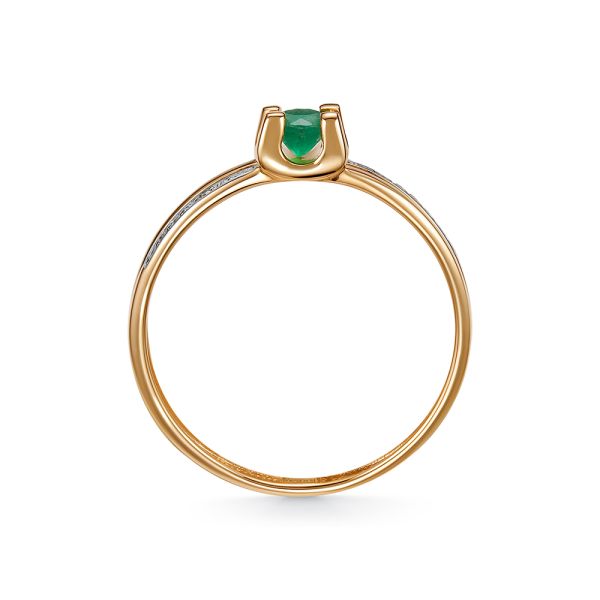 Кольцо с изумрудом и 14 бриллиантами из красного золота 142135