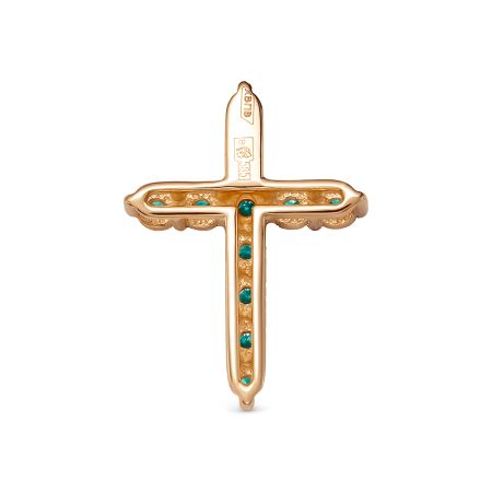 Декоративный крест с 11 изумрудами из красного золота 76472