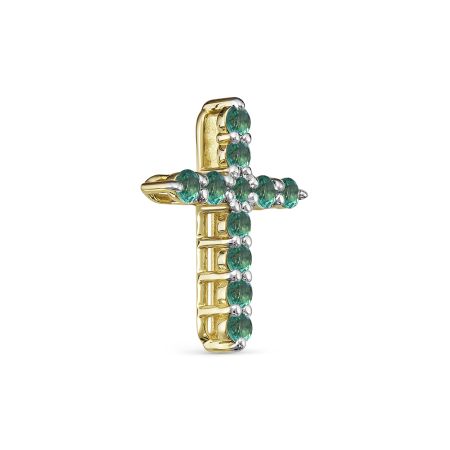Декоративный крест с 11 изумрудами из лимонного золота 124747