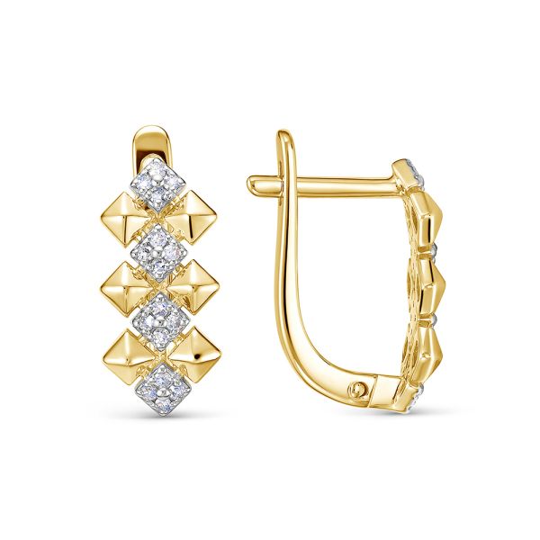 Серьги с 32 бриллиантами 0.16 карат из лимонного золота 144594