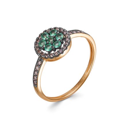 Кольцо с изумрудами, бриллиантами, из красного золота 144409