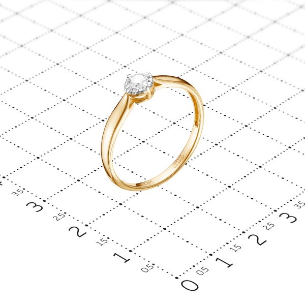 Кольцо с 9 бриллиантами из лимонного золота 85355
