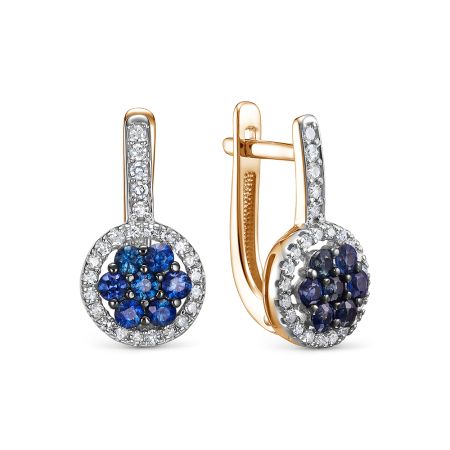 Серьги с 14 сапфирами и 50 бриллиантами из красного золота 143675