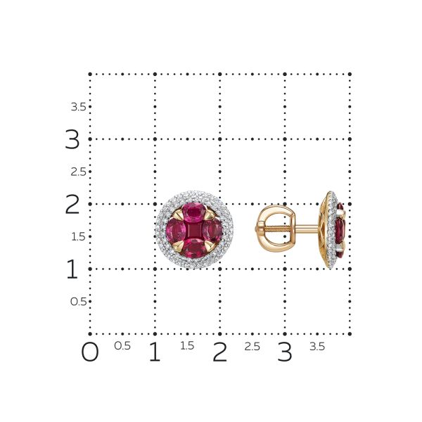 Серьги-пусеты с 10 рубинами и 130 бриллиантами из красного золота 124452