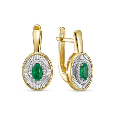 Серьги с изумрудами и 32 бриллиантами из лимонного золота 138867