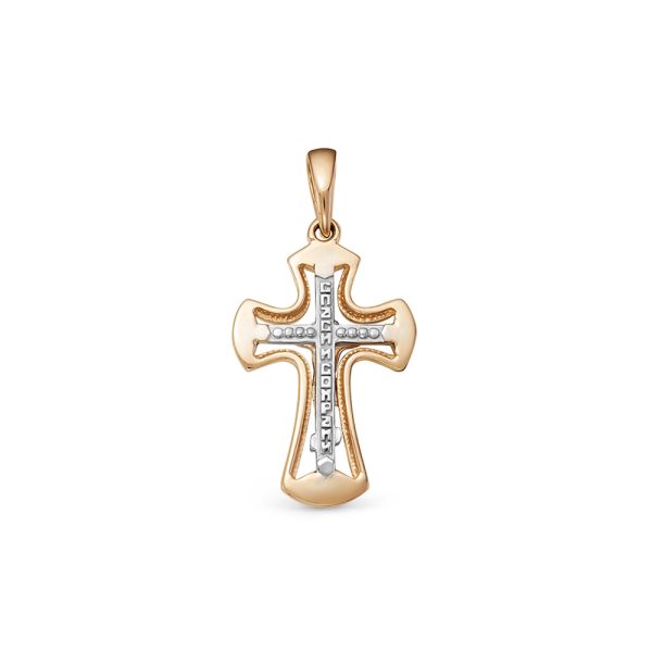 Православный крест с 4 бриллиантами из комбинированного золота 78132