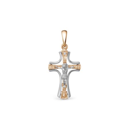 Православный крест с бриллиантом 0.005 карат из комбинированного золота 78134