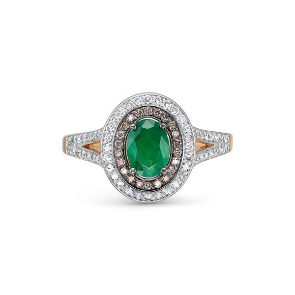 Кольцо с изумрудом и 60 бриллиантами из красного золота 140136