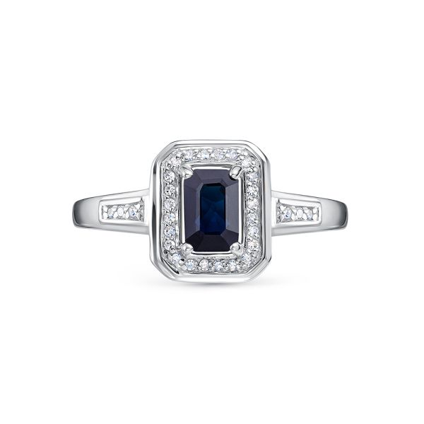 Кольцо с сапфиром и 30 бриллиантами из белого золота 145659