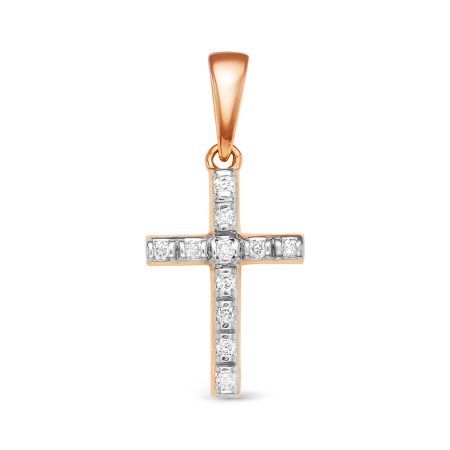 Декоративный крест с 11 бриллиантами 0.088 карат из красного золота 69853