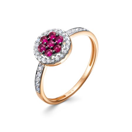 Кольцо с 7 рубинами и 30 бриллиантами из красного золота 142711