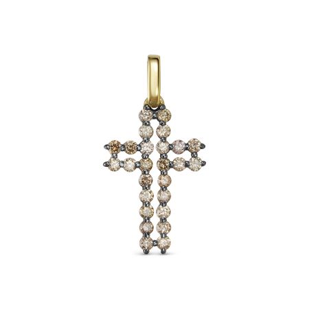 Декоративный крест с 26 коньячными бриллиантами из лимонного золота 144634
