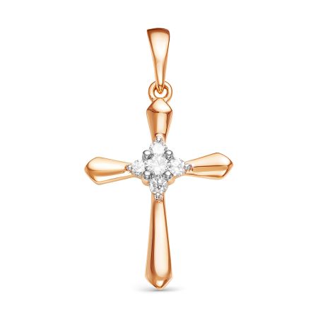 Декоративный крест с 5 бриллиантами из красного золота 61442