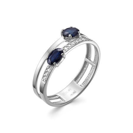 Кольцо с 2 сапфирами и 12 бриллиантами из белого золота 142119