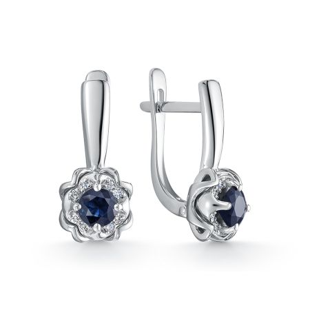 Серьги с сапфирами и 16 бриллиантами из белого золота 120073
