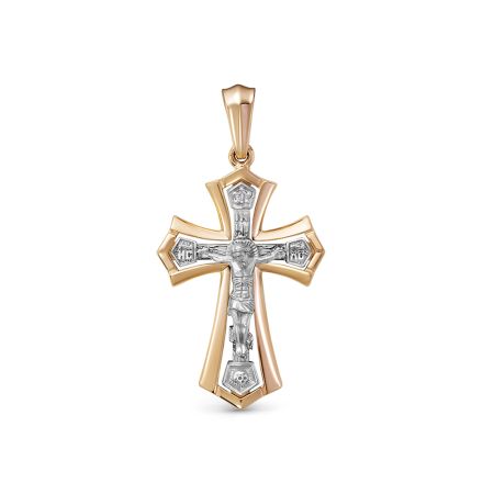 Православный крест с бриллиантом 0.007 карат из комбинированного золота 79446