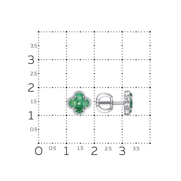 Серьги-пусеты с 10 изумрудами и 48 бриллиантами из белого золота 98567