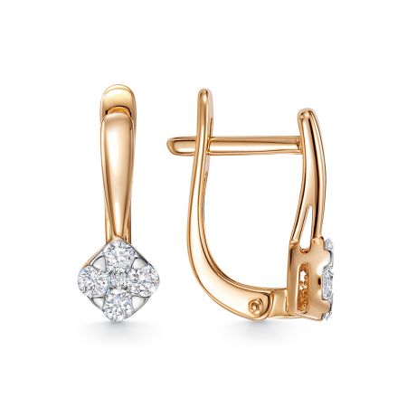 Серьги с 10 бриллиантами из красного золота 131482 Серьги с 10 бриллиантами из красного золота 131482