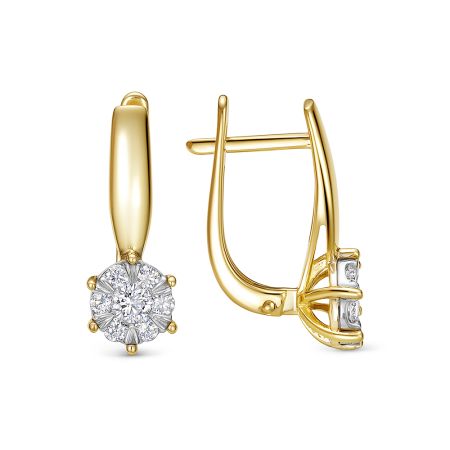 Серьги с 14 бриллиантами из лимонного золота 141371 Серьги с 14 бриллиантами из лимонного золота 141371