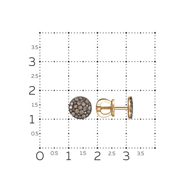 Серьги-пусеты с 58 коньячными бриллиантами из красного золота 142951