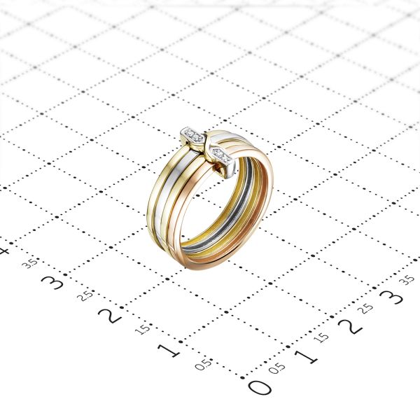 Кольцо с 4 бриллиантами 0.02 карат из комбинированного золота 80959