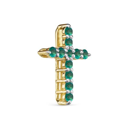 Декоративный крест с 11 изумрудами из лимонного золота 142868