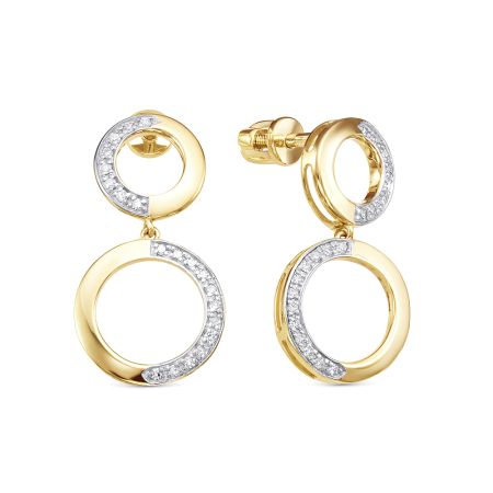 Серьги-пусеты с 40 бриллиантами 0.2 карат из лимонного золота 148350