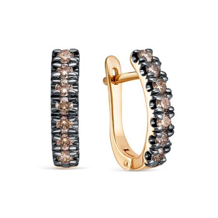 Серьги с 14 коньячными бриллиантами из красного золота 140764