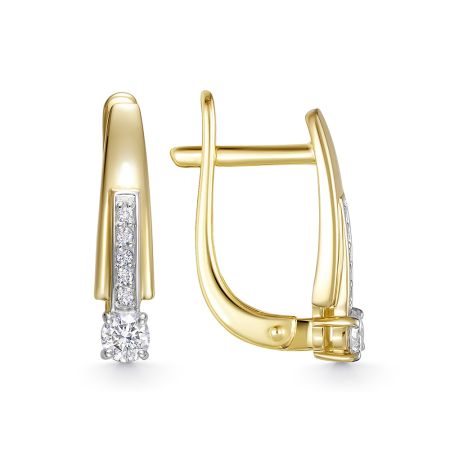 Серьги с 12 бриллиантами из лимонного золота 136929 Серьги с 12 бриллиантами из лимонного золота 136929