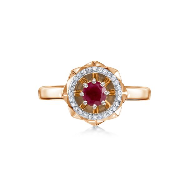 Кольцо с рубином и 28 бриллиантами из красного золота 84759
